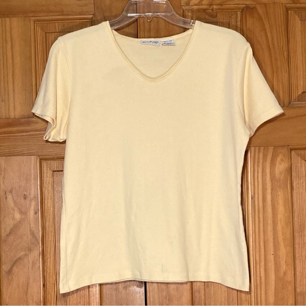 EUC White Stag Vintage 90s Top V Neck Short Sleeve Blouse Yellow Size L Large